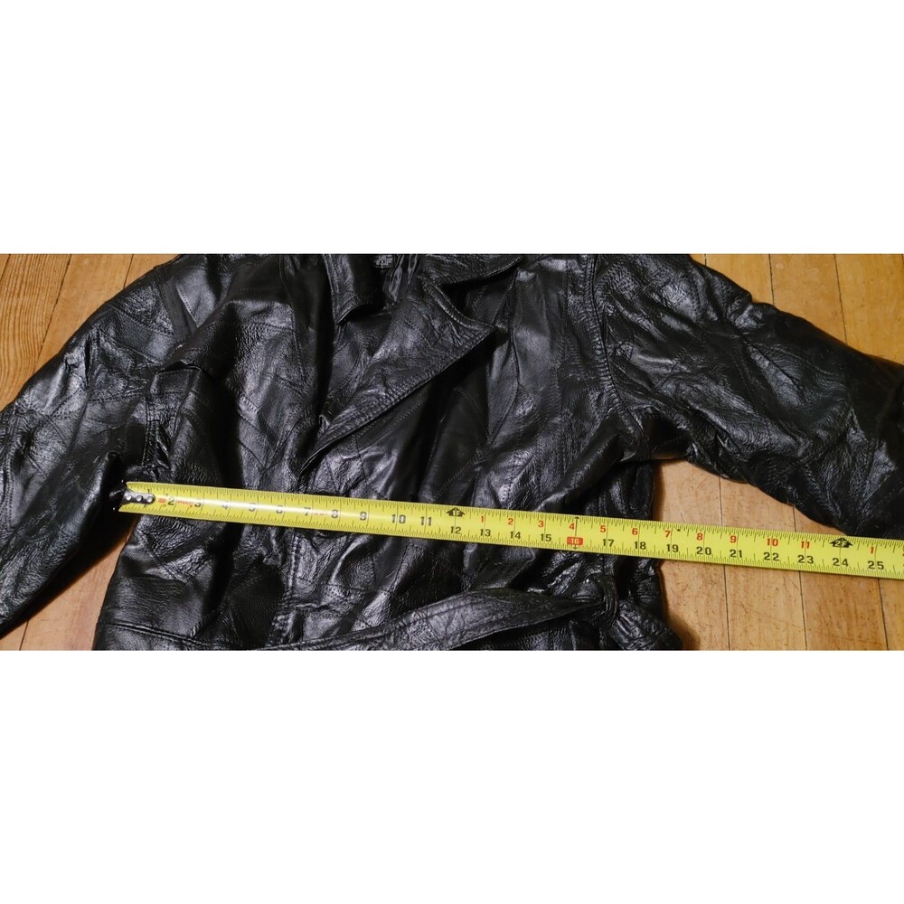 Vintage Y2K Genuine Leather Navarre Leather Company Black Belted Trench Coat L - Picture 6 of 7